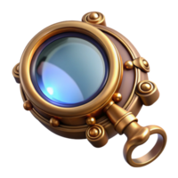 beautiful vintage A steampunk monocle with a ornate brass frame and a circular lens, intricate detailing, soft lighting, photorealistic original png