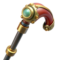 dramatic modern A steampunk walking cane with a hidden blade and intricate brass handle, dramatic lighting, realistic rendering premium png