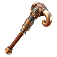 impressive contemporary A steampunk walking cane with a hidden blade and intricate brass handle, dramatic lighting, realistic rendering professional png