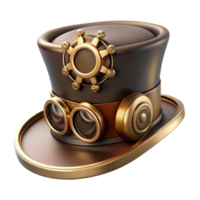 magnificent abstract A steampunk top hat with brass gears and goggles attached, intricate detailing, soft lighting, photorealistic exclusive png