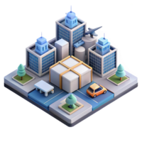 dramatic contemporary Isometric view of a bustling city square with intricate tile patterns and hovering drones delivering packages, midday, bright lighting, isometric style high quality png