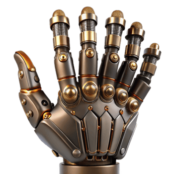 deslumbrante clássico uma steampunk robótico mão com articulado dedos e intrincado fiação, metálico textura, dramático iluminação exclusivo png