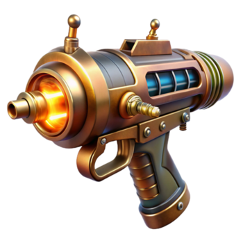 dramático minimalista steampunk raio arma de fogo com latão e cobre detalhes, brilhando energia essencial, ficção científica iluminação original png