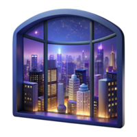 dramatic creative A view from a skyscraper window overlooking a cityscape, night, twinkling lights, panoramic style original png