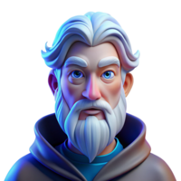 dramatic minimalist Portrait of a wizened old man with a flowing white beard and piercing blue eyes, illuminated by a soft, ethereal glow, Art Nouveau style genuine png
