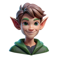 extraordinary minimalist Portrait of a mischievous elf with pointed ears and a playful smirk, dappled forest light, fantasy art style high quality png