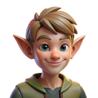 serene classic Portrait of a mischievous elf with pointed ears and a playful smirk, dappled forest light, fantasy art style exclusive png