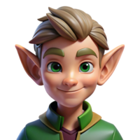 beautiful rustic Portrait of a mischievous elf with pointed ears and a playful smirk, dappled forest light, fantasy art style high quality png