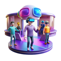 spectaculaire classique une virtuel réalité arcade avec gens immergé dans coloré simulations, baigné dans le lueur de le vr casques. cyberpunk, vibrant, futuriste professionnel png