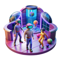étourdissant rustique une virtuel réalité arcade avec gens immergé dans coloré simulations, baigné dans le lueur de le vr casques. cyberpunk, vibrant, futuriste exclusif png