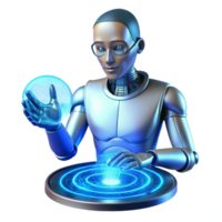 beautiful artistic A cyborg artist creating a holographic sculpture with their fingertips, illuminated by the blue light of the projector. Cyberpunk, creative, ethereal premium png
