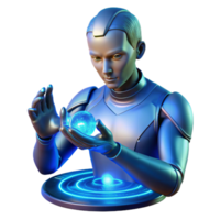 beautiful vintage A cyborg artist creating a holographic sculpture with their fingertips, illuminated by the blue light of the projector. Cyberpunk, creative, ethereal high resolution png