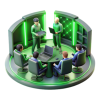 dramatic classic A group of rebels planning a cyberattack in a hidden bunker, lit by the green glow of computer screens. Cyberpunk, resistance, clandestine 4K png