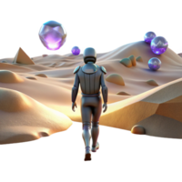 elegant rustic A lone figure walking through a digital desert, with glitching holographic mirages shimmering in the distance. Cyberpunk, surreal, desolate genuine png