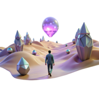 beautiful rustic A lone figure walking through a digital desert, with glitching holographic mirages shimmering in the distance. Cyberpunk, surreal, desolate genuine png