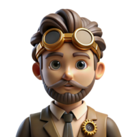 elegant minimalist Portrait of a steampunk inventor with goggles and intricate gears, warm industrial light, steampunk art style original png