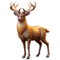 dramatic artistic A majestic stag with large antlers standing in a forest clearing, lit by dappled sunlight, in a realistic style high quality png