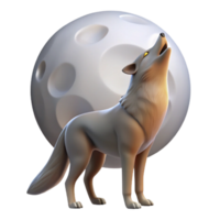 wonderful minimalist A sly coyote howling at the moon in a desert landscape, lit by a full moon, in a stark, graphic style high quality png