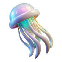 impressive traditional A floating, ethereal jellyfish with trailing tentacles of light, pulsating with rainbow colors, in a bioluminescent art style, authentic png