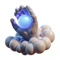 extraordinary creative A giant hand made of clouds reaches down from the sky, holding a single, glowing orb. Fantasy style, soft, divine lighting detailed png