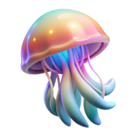 extraordinary vintage A floating, ethereal jellyfish with trailing tentacles of light, pulsating with rainbow colors, in a bioluminescent art style, exclusive png