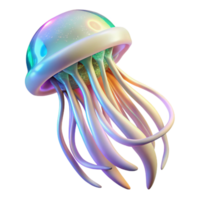 vibrant contemporary A floating, ethereal jellyfish with trailing tentacles of light, pulsating with rainbow colors, in a bioluminescent art style, original png