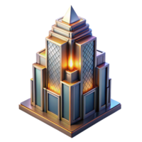 impressive abstract Art Deco skyscraper, intricate geometric facade, chrome accents, sunset lighting, highly polished, isometric view, digital art authentic png