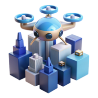 wonderful artistic A drone delivering a package in a futuristic city, aerial view, daytime lighting, realistic style high quality png