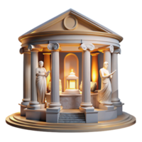 wonderful abstract Neoclassical library, grand columns, marble statues, warm interior lighting, classical painting style original png