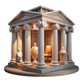 vibrante clássico neoclássico biblioteca, grande colunas, mármore estátuas, caloroso interior iluminação, clássico pintura estilo Alto resolução png