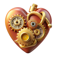 magnificent classic A clockwork heart beats rhythmically, surrounded by gears and cogs made of polished brass. Steampunk style, warm, artificial lighting detailed png