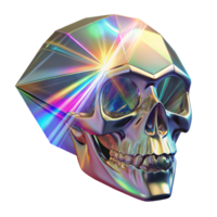 beautiful classic A crystal skull radiating beams of rainbow light, with fractal patterns etched onto its surface, Occult Art style high resolution png