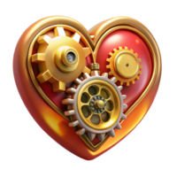 beautiful contemporary A clockwork heart beats rhythmically, surrounded by gears and cogs made of polished brass. Steampunk style, warm, artificial lighting 4K png