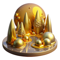 impressive minimalist A river of molten gold flows through a forest of crystal trees, reflecting the light of a double moon. Surrealism style, bright, otherworldly lighting premium png