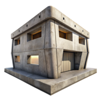 stunning rustic Brutalist concrete bunker, exposed concrete textures, minimal windows, harsh midday sun, gritty and raw style original png