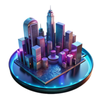 dramatic classic A futuristic cityscape reflected in a puddle, neon lights, cyberpunk style, rainy atmosphere premium png