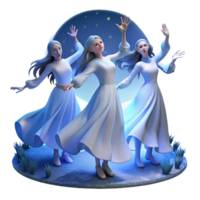 elegant artistic A group of Rusalki dancing in a moonlit field, long flowing hair and white dresses, ethereal blue light. Slavic folklore style detailed png