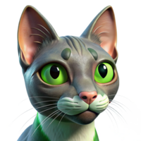 magnificent classic Portrait of a playful cat with bright green eyes, sleek fur, and a curious expression, lit by window light, in a realistic painting style genuine png