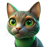 vibrant rustic Portrait of a playful cat with bright green eyes, sleek fur, and a curious expression, lit by window light, in a realistic painting style detailed png