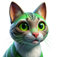 extraordinary abstract Portrait of a playful cat with bright green eyes, sleek fur, and a curious expression, lit by window light, in a realistic painting style genuine png