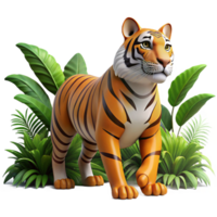 wonderful classic A powerful tiger stalking through dense jungle foliage, lit by dappled sunlight, in a realistic style 4K png