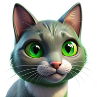 impressive creative Portrait of a playful cat with bright green eyes, sleek fur, and a curious expression, lit by window light, in a realistic painting style premium png