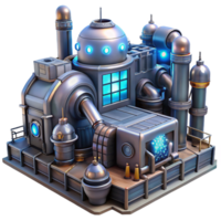 beautiful classic Giant robot factory, industrial setting, metallic structures, glowing lights, futuristic design, original png