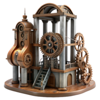 dramatic artistic Deconstructed clock tower, gears and cogs exposed, steampunk style, rust and decay, intricate detail, professional png