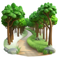 wonderful creative A winding path through a lush, green forest, dappled sunlight filtering through the canopy, soft focus, Impressionist style authentic png