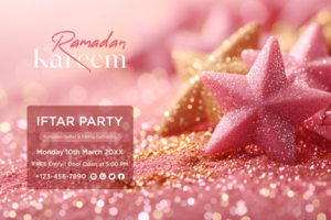 Glittering Ramadan Iftar Buffet invitation with Arabic calligraphy and ornate design psd