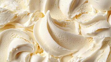 Smooth vanilla ice cream texture with soft creamy swirls, macro photo