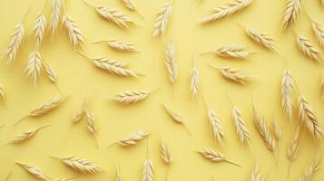 Wheat ears pattern, yellow background, top view background photo