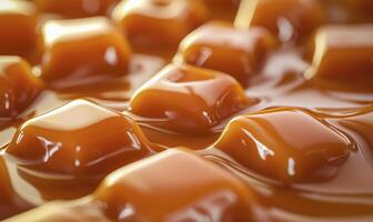 Melting caramel texture in close-up photo