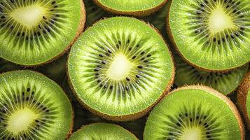 Fresh kiwi slices texture, top view photo